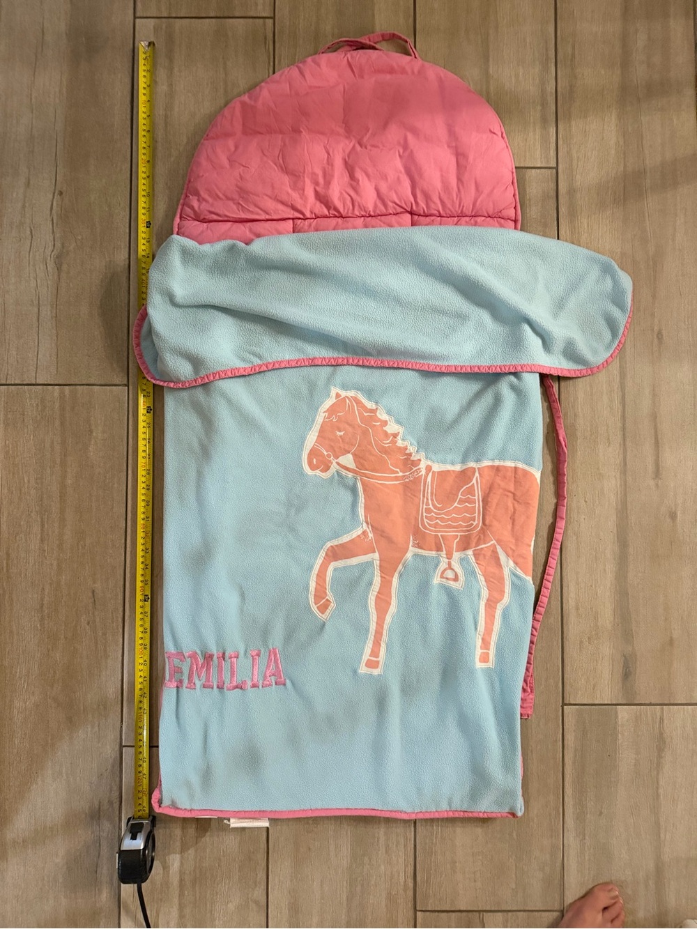Pottery Barn Kids Pink and Light Blue Horse Sleeping Bag Cover “Emilia”